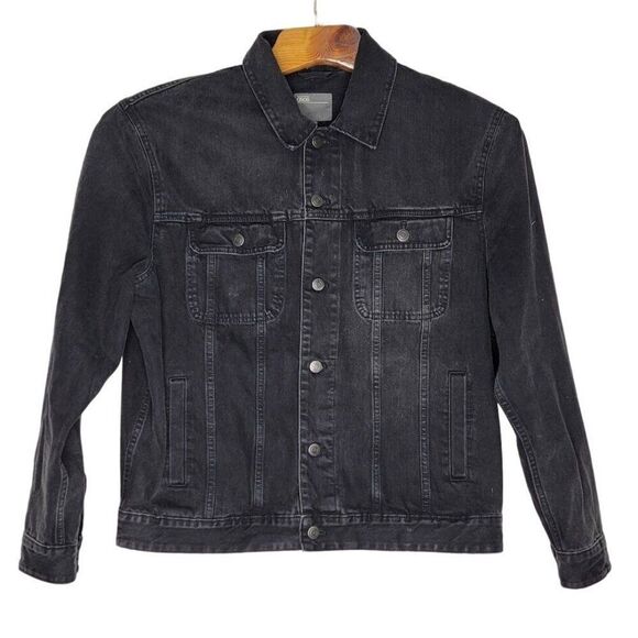 ASOS Men's Black Denim Jacket Size Large Buttons 100% Cotton - Picture 1 of 9